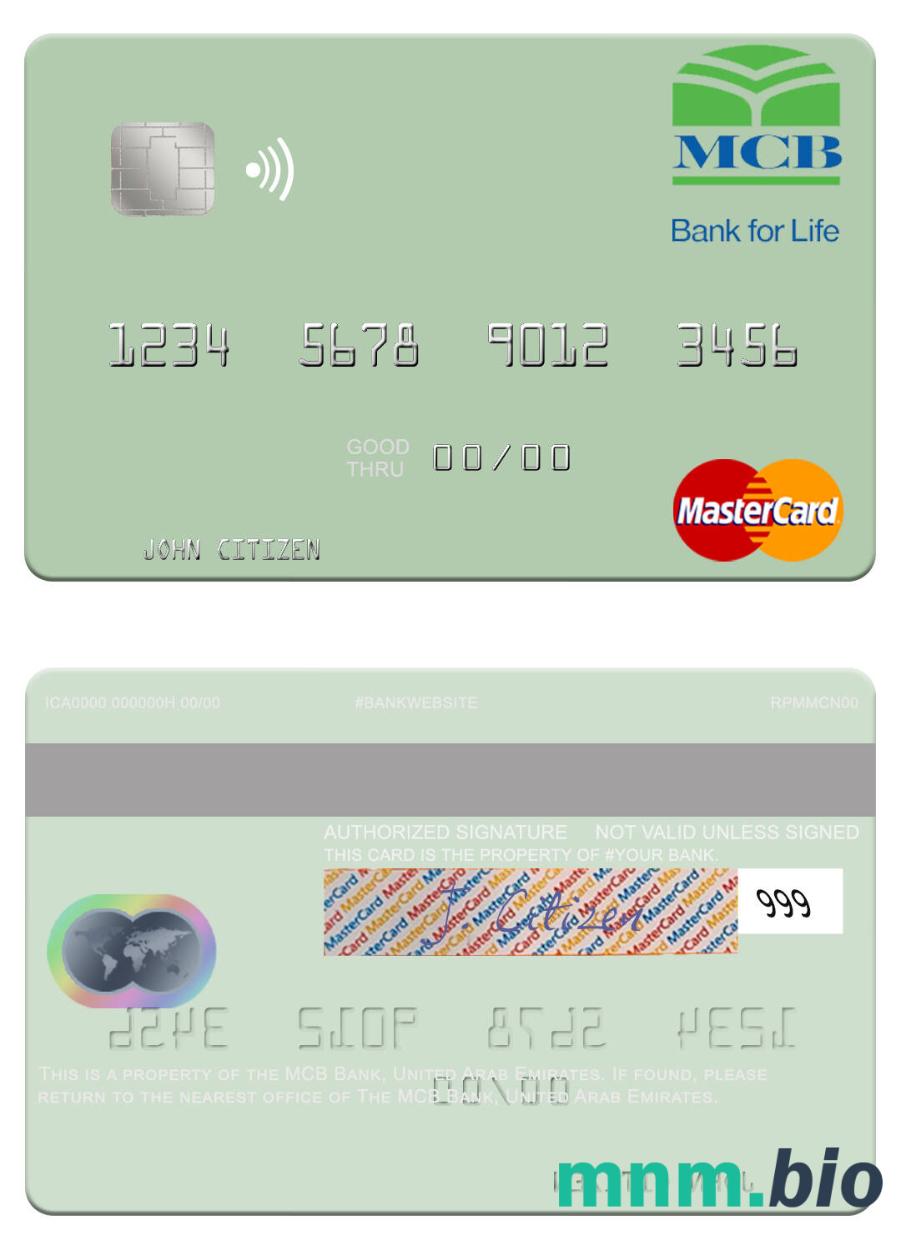 United Arab Emirates MCB Bank przykład karty mastercard w formacie PSD